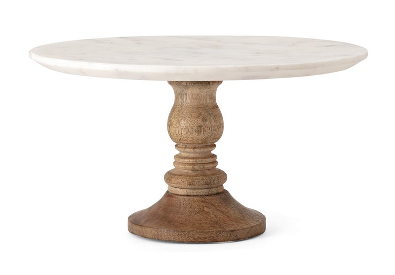 IMAX Lissa Marble Cake Stand in White â€“ Handcrafted Cake Pedestal, Marble and Mango Wood Display Table for Presenting Cakes, Pastries, Desserts. Cake Stands - Image 2